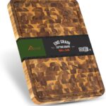 HOMESTEAD End Grain Acacia Wood Cutting Boards 23x18x1.5 – Butcher Block Chopping Board with Sorting Compartment, Juice Grooves & Handles – Non-Toxic Kitchen Board for Food Prep, Home Decor