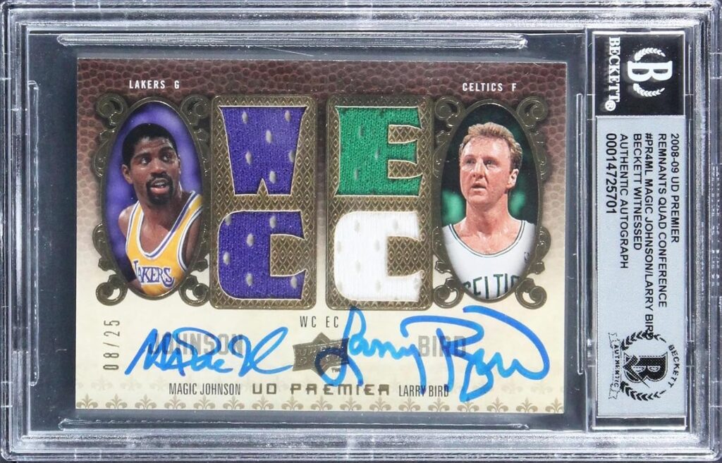 Magic Johnson & Larry Bird Signed 2008 UD PRQC #PR4ML 8/25 Card Auto 10 BAS Slab – Basketball Autographed Cards