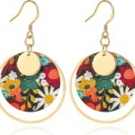 Boho Flower Earrings, Gold Hoop Earrings, Dangle Round Disc Earrings for Women, Handmade Bohemian Trendy Boho Floral Jewelry Gift, Hypoallergenic