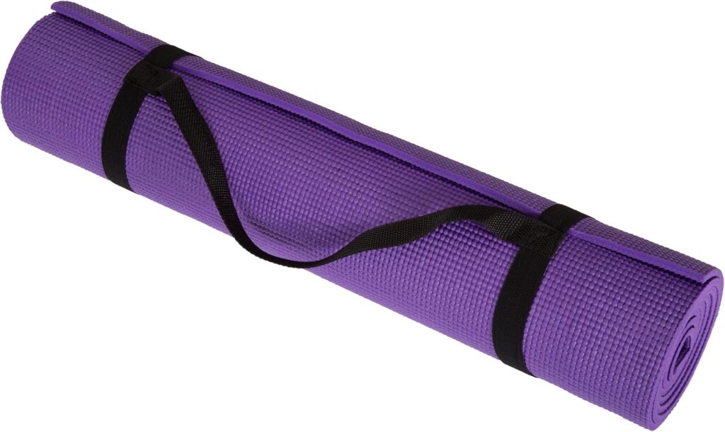 Yoga Mat – Thick Double-Sided Foam Gym and Workout Equipment – Padded Fitness Surface for Pilates with Carrying Strap by Wakeman (Purple)