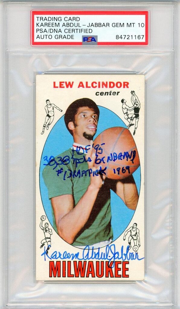Kareem Abdul-Jabbar Autographed Multi Inscribed 1969-70 Topps Rookie Card #25 (PSA Auto Gem Mint 10) – Basketball Autographed Cards