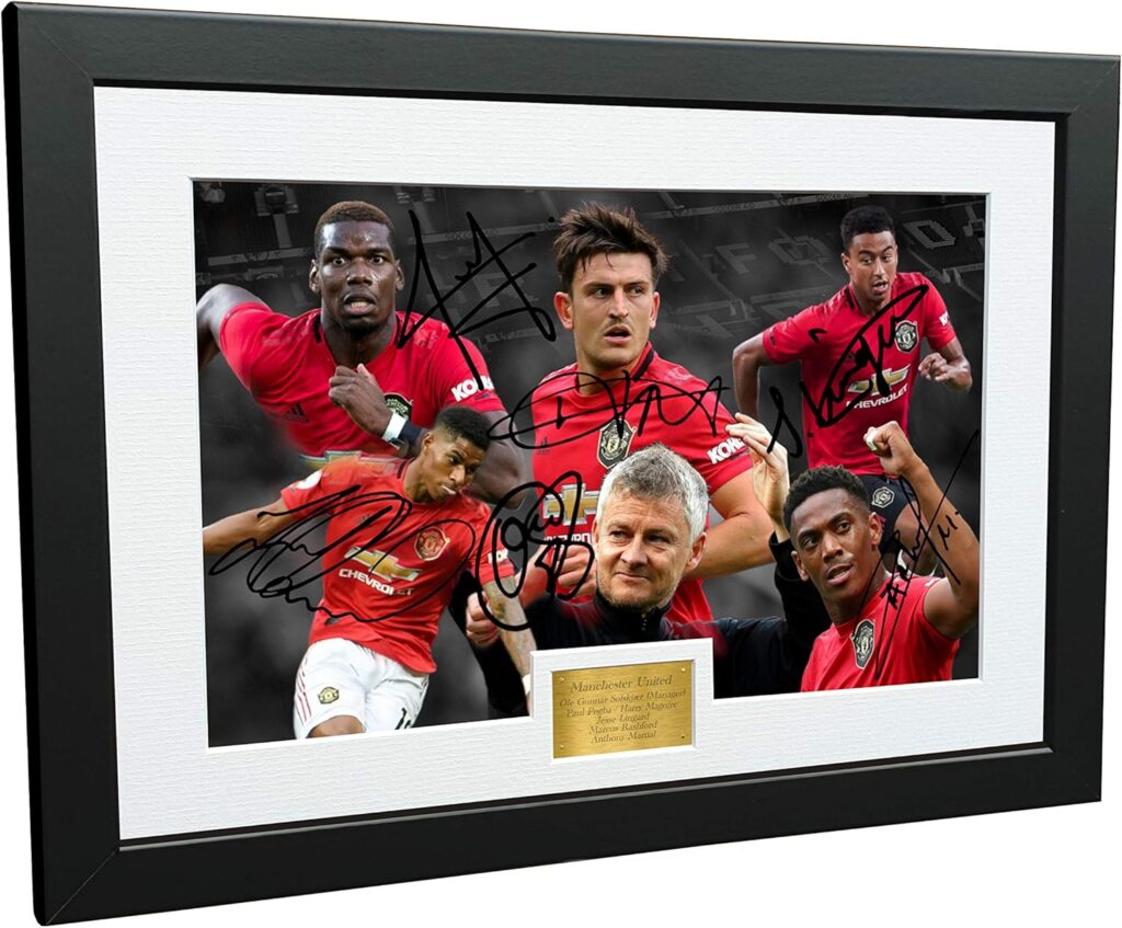 12×8 A4 Signed Solskjaer Rashford Martial Pogba Maguire Lingard Manchester United Autographed Photo Photograph Picture Frame Football Soccer Poster Gift
