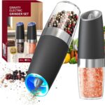 CIRCLE JOY Gravity Electric Salt and Pepper Grinder Set Automatic Salt and Pepper Grinder Set with LED Light, Battery Operated, Adjustable Coarseness, Large Capacity, for Home Kitchen BBQ