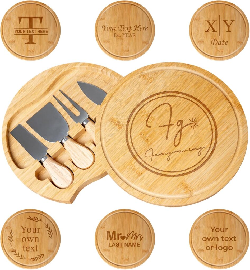Custom engraved luxury charcuterie board & knife set/4pcs, personalized cheese chopping serving tray for fruits, food, dessert for table decoration, personalized gift for hostess (Your own text/logo)