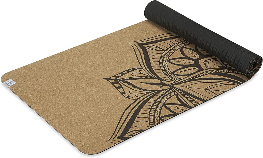 Gaiam Cork Yoga Exercise Mat | Natural Sustainable Cork Resists Sweat and Odors | Non-Slip TPE Backing Prevents Slipping| Great for Hot Yoga, Pilates, Fitness Working Out (68″ x 24″x 5mm Thick)