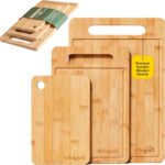 BRIGHTX Premium 3pc Bamboo Cutting Boards for Kitchen – Small, Medium & Large Wooden Cutting Boards for Kitchen | BPA-Free, Dishwasher Safe Cutting Board Set | Best Non-Toxic Wood Cutting Board Set