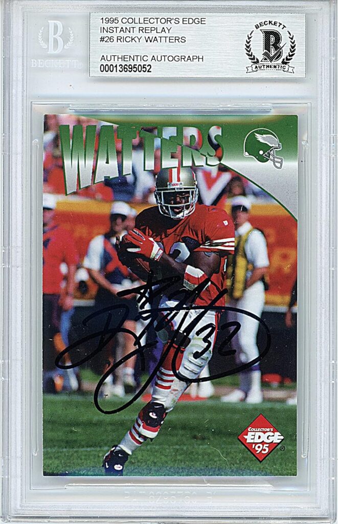 Ricky Watters Signed 1995 Collectors Edge Instant Replay Card #26, Beckett Authentic Autograph Slab, Philadelphia Eagles Autographed Football Memorabilia