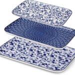 vancasso Serving Platters Set of 3, 16″/14″/12″ Inch Rectangular Trays – Serving Platter Extra Large, Ceramic Serving Dish Microwave & Dishwasher Safe (Vintage Blue A)