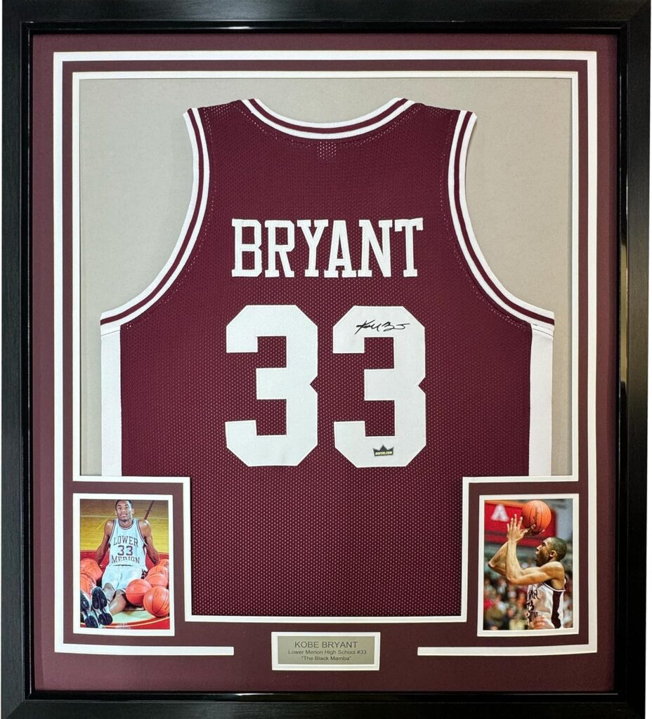 Framed Facsimile Autographed Kobe Bryant 35×39 Lower Merion Maroon Reprint Laser Auto High School Basketball Jersey