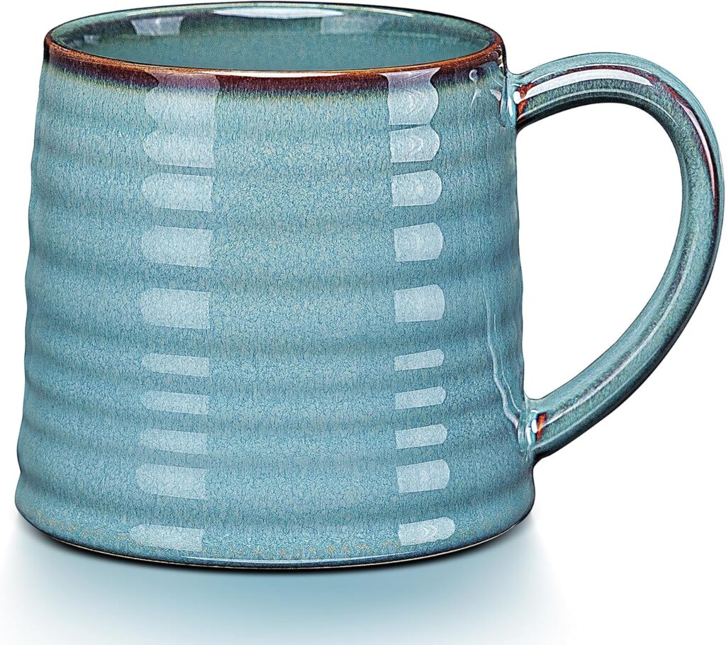 LUXU Large Ceramic Coffee Mugs(Handmade-1Pcs),Porcelain Coffee Tea Cups with Handle,19oz Porcelain Latte Mug,Cute Coffee Bar Accessories,Ideal for Hot Chocolate,Cocoa-Mist Blue