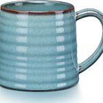 LUXU Large Ceramic Coffee Mugs(Handmade-1Pcs),Porcelain Coffee Tea Cups with Handle,19oz Porcelain Latte Mug,Cute Coffee Bar Accessories,Ideal for Hot Chocolate,Cocoa-Mist Blue
