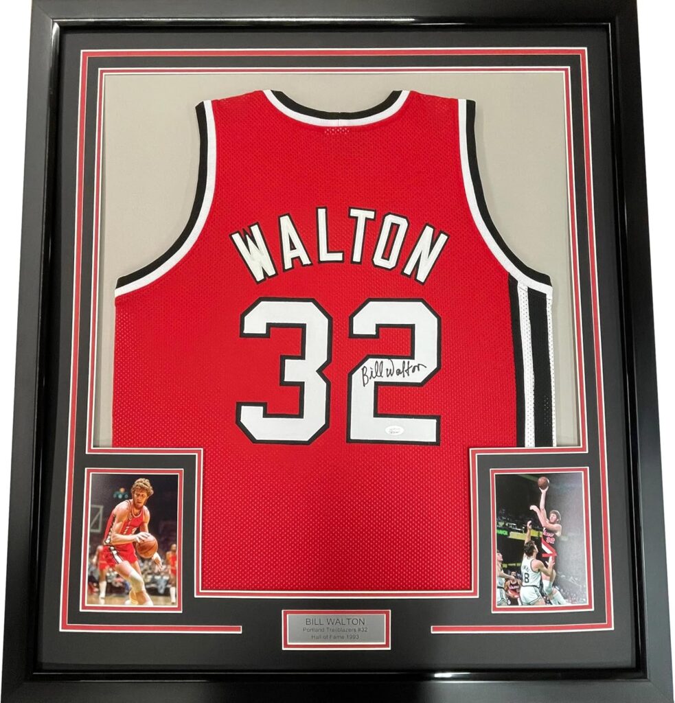 Framed Autographed/Signed Bill Walton 35×39 Portland Red Basketball Jersey JSA COA