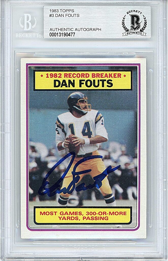 Dan Fouts Signed 1983 Topps Card #3, Beckett Authentic Autograph Slab, San Diego/Los Angeles Chargers Autographed Football Memorabilia LA