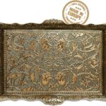 Crystalia Fancy Ottoman Serving Trays, Elegance Metal Turkish Trays for Beverage Serving, Vintage Ottoman Rectangular Tray with Handles, Decorative Turkish Tea Coffee, Dessert Table