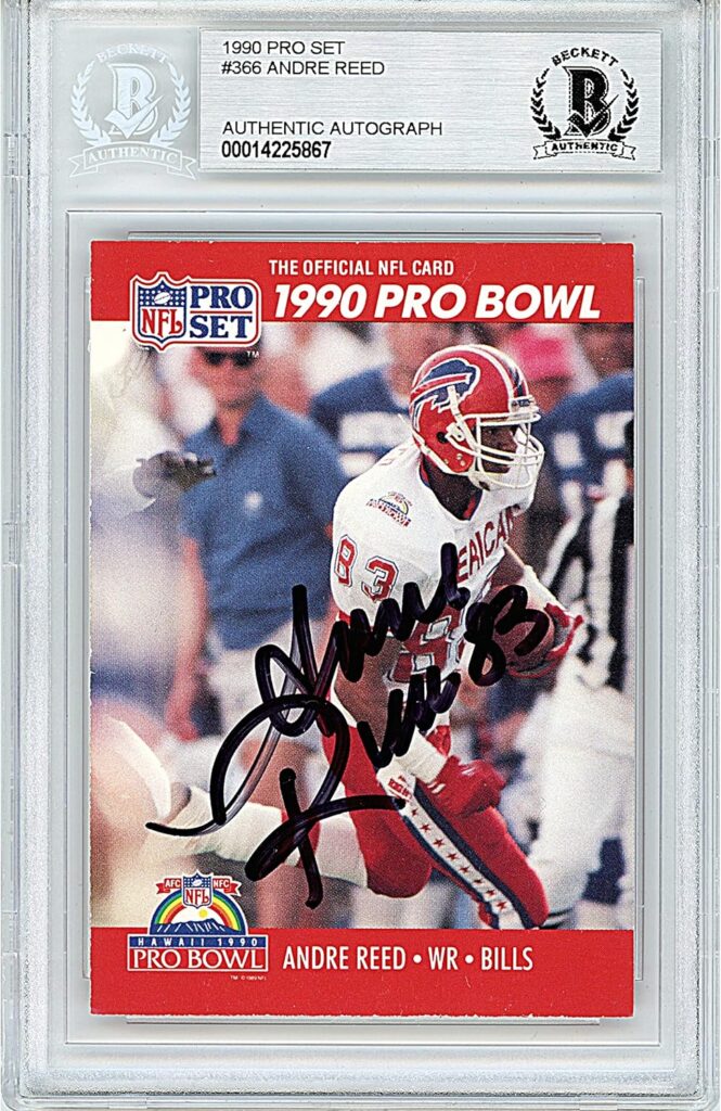 Andre Reed Autographed Football Card, 1990 Pro Set Pro Bowl #366, Beckett Authentic Autograph Slab, Buffalo Bills Signed Sports Memorabilia