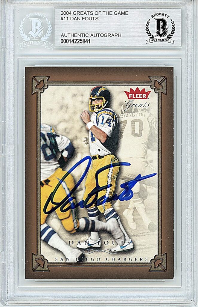 Dan Fouts Signed 2004 Fleer Greats of the Game Card #11, Beckett Authentic Autograph Slab, San Diego/Los Angeles Chargers Autographed Football Memorabilia