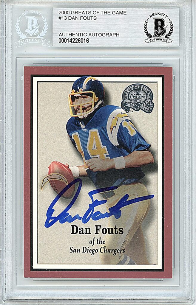 Dan Fouts Signed 2000 Fleer Greats of the Game Card #13, Beckett Authentic Autograph Slab, San Diego/Los Angeles Chargers Autographed Football Memorabilia