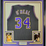 Framed Autographed/Signed Shaquille Shaq O’Neal 33×42 Los Angeles LA Black Basketball Jersey JSA COA