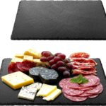 Navaris Slate Plates – Food Contact Safe Black Stone Plates – Cheese Platter Charcuterie Boards Serving Plate – Stone Slate Slab Cheese Board – Set of 2-15″ x 11″ (38 x 28 cm)