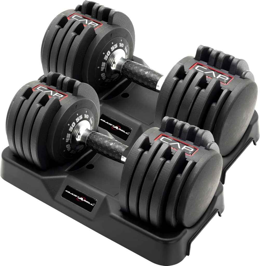 CAP Barbell ADJUSTABELL Adjustable Round Dumbbell Weights – Singles & Pairs | 12.5 lb, 25 lb & 55 lb | Multiple Handle Options