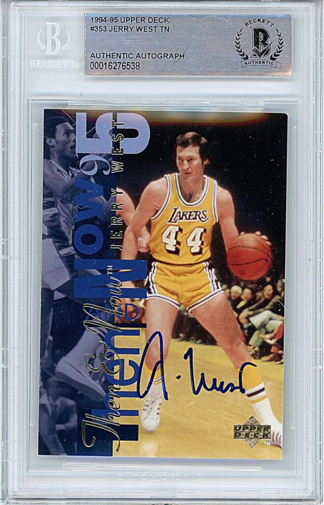 Jerry West Signed Basketball Card, 1994-95 Upper Deck Then and Now #353, Beckett Authentic Autograph Slab, Los Angeles Lakers Autographed Memorabilia LA
