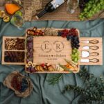 Personalized Bamboo Charcuterie Board Set with Cheese Knives, Custom Engraved Large Cheese Platter & Nut Tray, Unique Wedding, Anniversary, Housewarming, Birthday Gift for Couples