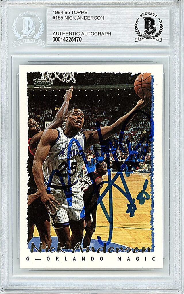 Nick Anderson Signed Basketball Card, 1994-1995 Topps #155, Beckett Authentic Autograph Slab, Orlando Magic Autographed Memorabilia