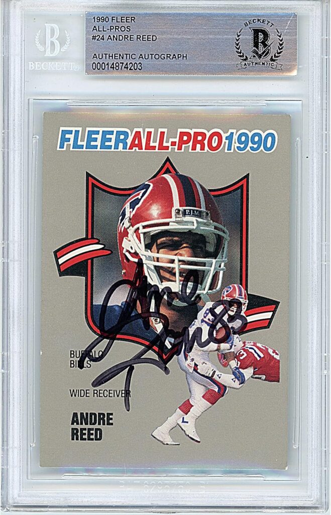 Andre Reed Autographed Football Card, 1990 Fleer All Pro #24, Beckett Authentic Autograph Slab, Buffalo Bills Signed Sports Memorabilia