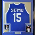 Framed Autographed/Signed Reed Sheppard 35×39 Kentucky Blue College Basketball Jersey JSA COA