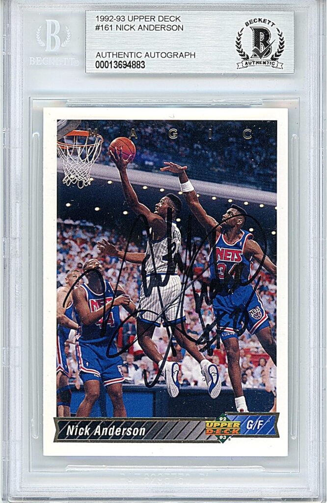 Nick Anderson Signed Basketball Card, 1992-1993 Upper Deck #161, Beckett Authentic Autograph Slab, Orlando Magic Autographed Memorabilia