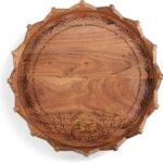 DEMDACO Christmas Journey Natural Brown 16 Inch Diameter Acacia Wood Faith Religious Engraved Decorative Crown Shape Round Handmade Holiday Entertaining Serving Tray, Joy to The World