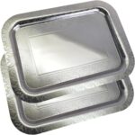 (Pack of 2) 17.1 inch x 12.4 inch Oblong Chrome Plated Serving Tray Stylish Design Floral Engraved Edge Decorative Party Wedding Dessert Buffet Décor Wine Platter Plate NC-039