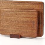 Solid Teak Wood Cutting Board Set One Piece Non Glued Large Thick Crack Resistant Wooden Chopping Board with DeepJuice Grooves Built in Handles for Kitchen Meat Vegetable 15.8×11 IN &12X8 IN