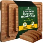 Bamboo Cutting Board Set of 3 with Holder – Durable Wooden Boards for Kitchen, Chopping & Serving – Eco-Friendly by Woodenhouse