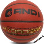 AND1 Hydrogrip Premium Composite Leather Basketball & Pump- Official Size 7 (29.5”) Moisture Wicking Streetball, Made for Indoor and Outdoor Basketball Games (Orange)