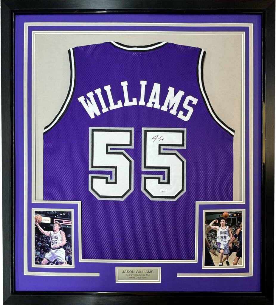 Framed Autographed/Signed Jason Williams 33×42 Sacramento Purple Basketball Jersey PSA/DNA COA