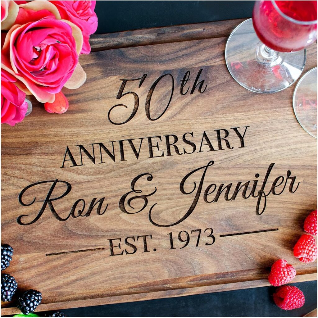 Personalized Wood Cutting Board Handmade in USA – Best Serves as Chopping board, Charcuterie board, Cheese board – Unique Wooden 50th Wedding Gift for Couple, 50th Couple Gift