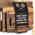 Modern Acacia Cutting Board Set with Holder and Oil Applicator- 3-Piece Wooden Kitchen Butcher Block – Solid Wood Chopping Blocks for Food Prepping, Charcuterie, and Cheeseboards
