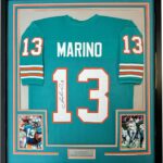 Framed Autographed/Signed Dan Marino 33×42 Miami Teal Football Jersey JSA COA