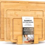 Bamboo Wooden Cutting Boards for Kitchen, Cutting Board Set of 3, Chopping Boards with Juice Groove for Meat, Cheese & Vegetables – Durable, Double sided wood cutting board with serving Compartments