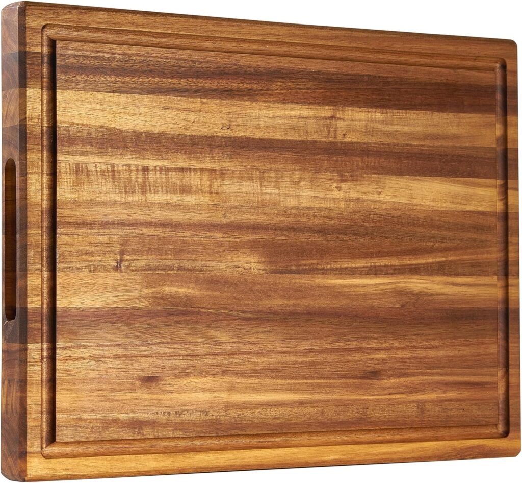 COZIFA- Large Cutting Board Wood Acacia – Thick Wooden Cutting Boards for Kitchen – Wooden Chopping Boards for Kitchen with Juice Groove, Inner Handle, Natural Oil Wax Finish – 17×12 x1.2inches
