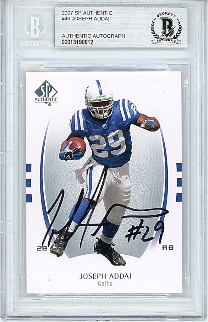 Joseph Addai Signed 2007 Upper Deck SP Authentic Card #49, Beckett Auth Autograph Slab, Indianapolis Colts Autographed Football Memorabilia – LSU Tigers