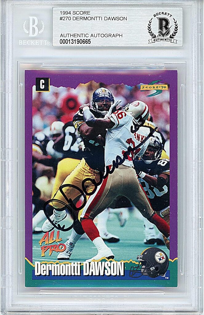 Dermontti Dawson Signed 1994 Score #270, Beckett Authentic Autograph Slab, Pittsburgh Steelers Autographed Football Memorabilia