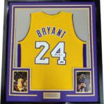 Framed Facsimile Autographed Kobe Bryant #24 35×39 Los Angeles LA Yellow Reprint Laser Auto Basketball Jersey