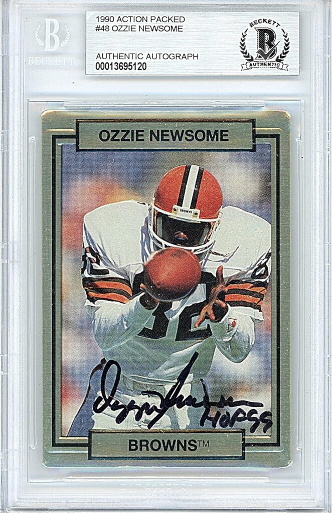 Ozzie Newsome Signed 1990 Action Packed Card #48, Beckett Authentic Autograph Slab, Cleveland Browns Autographed Football Memorabilia