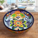 Mexican Talavera Pottery Large Serving Bowl, Handpainted Ceramic Pasta Bowl, Fruit Bowl, Hand Crafted Decorative Bowl for Salad Party Serving Bakeware Handmade Mexico Kitchen Art Unique Gift Platter