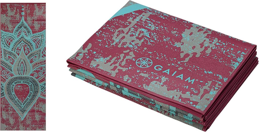 Gaiam Yoga Mat – Folding Travel Fitness & Exercise Mat – Foldable Yoga Mat for All Types of Yoga, Pilates & Floor Workouts (68″L x 24″W x 2mm Thick)