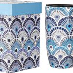 17oz Ceramic Coffee Travel Mug with Handle & Splash-Resistant Slider Lid, Large Capacity Porcelain Tall Tea Art Cup with in Color Box, 6.5″ H Peacock Mug