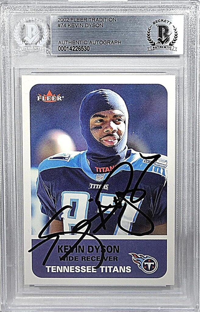 Kevin Dyson Signed 2002 Fleer Tradition Card #74, Beckett Authentic Autograph Slab, Tennessee Titans Autographed Football Memorabilia