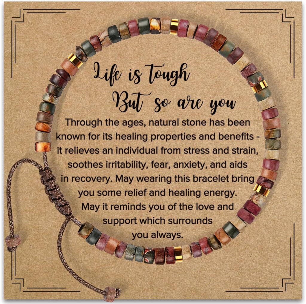 Inspirational Gifts Bracelets for Women: Healing Natural Stone Bracelets – Get Well Soon Gifts for Women Best Friends Sister Girls – Life is Tough But So are You Bracelet